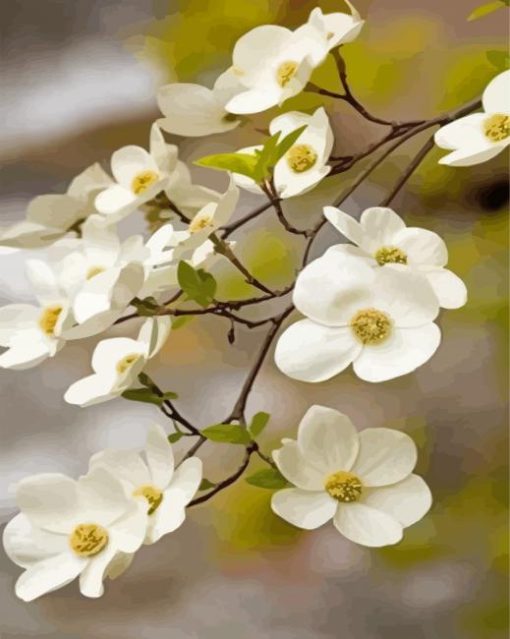 Blooming White Dogwoods Flowers Diamond Paintings