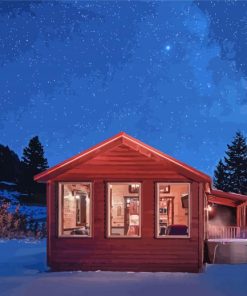 Cabin At Night Art Diamond Paintings