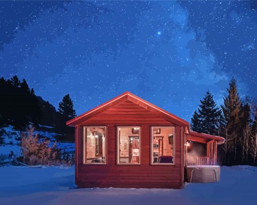 Cabin At Night Art Diamond Paintings