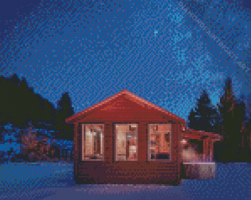 Cabin At Night Art Diamond Paintings