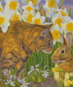 Cat And Bunny Friends Diamond Paintings