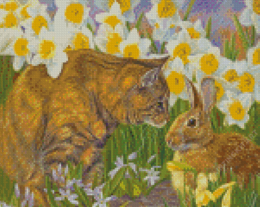 Cat And Bunny Friends Diamond Paintings