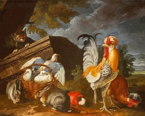 Chickens And Pigeons With Rabbits Diamond Paintings