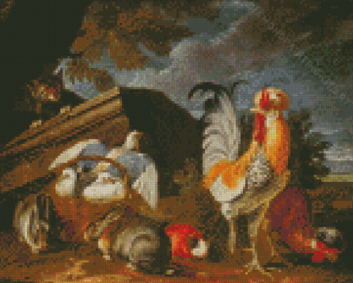 Chickens And Pigeons With Rabbits Diamond Paintings