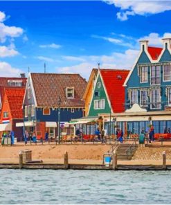 Colorful Buildings In Volendam Town Diamond Paintings