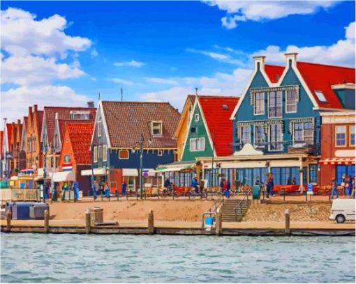 Colorful Buildings In Volendam Town Diamond Paintings