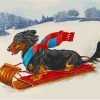 Dachshund Dog Skiing In Snow Diamond Paintings