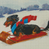 Dachshund Dog Skiing In Snow Diamond Paintings