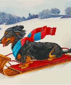 Dachshund Dog Skiing In Snow Diamond Paintings