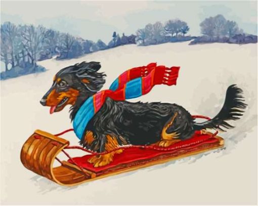 Dachshund Dog Skiing In Snow Diamond Paintings