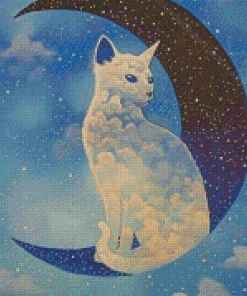 Fantasy White Cat On Moon Diamond Paintings