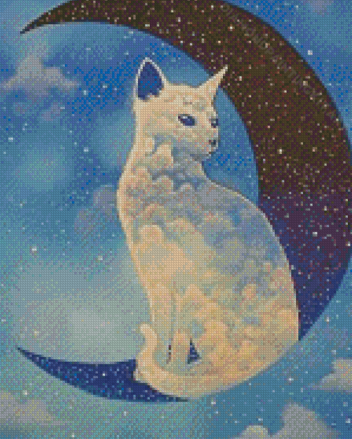 Fantasy White Cat On Moon Diamond Paintings