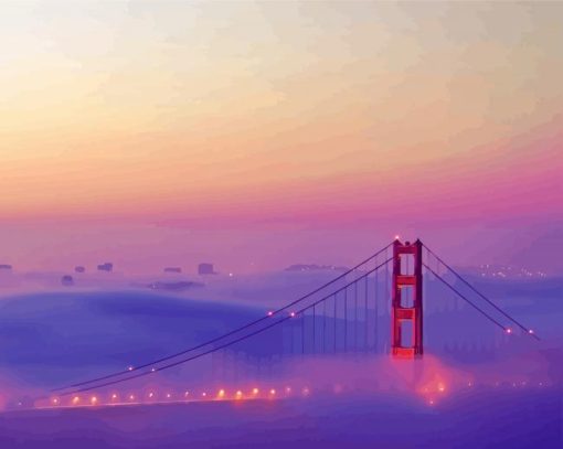 Golden Gate Bridge In Fog Light Diamond Paintings