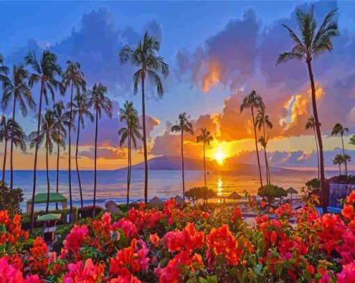 Hawaii Kaanapali Beach At Sunset Diamond Paintings