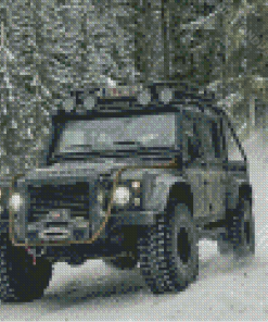 Land Rover Defender In Snow Diamond Paintings