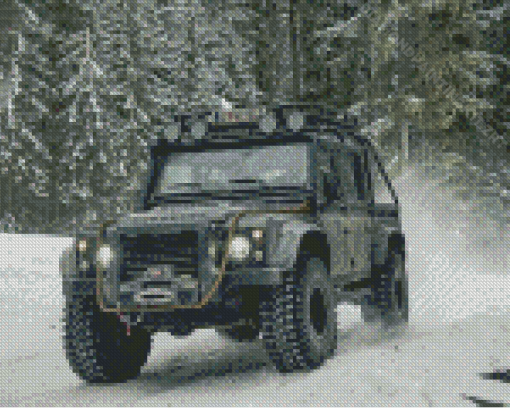 Land Rover Defender In Snow Diamond Paintings