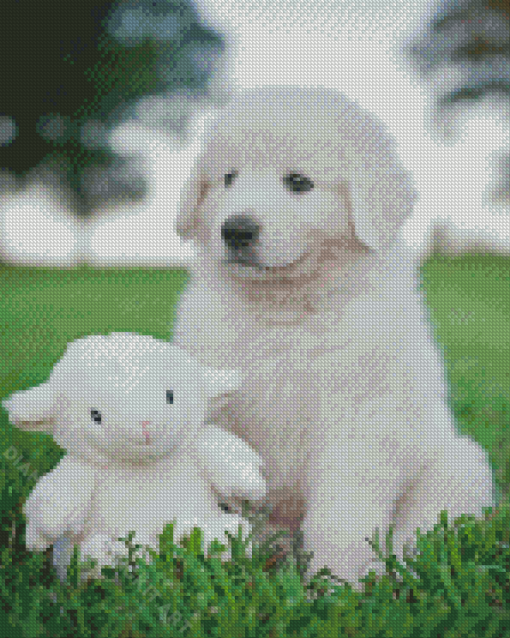 Maremma Sheepdog Puppy With A Stuffie Diamond Paintings