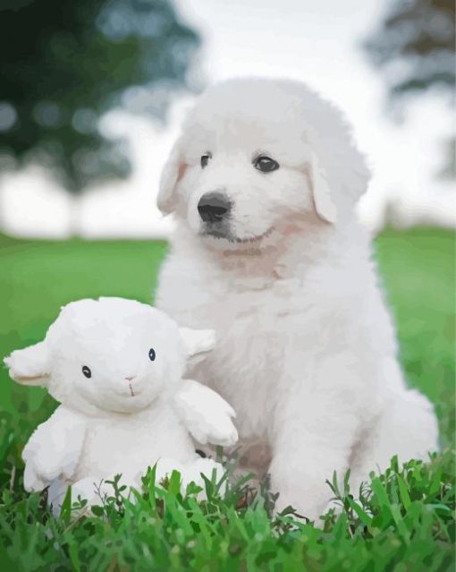 Maremma Sheepdog Puppy With A Stuffie Diamond Paintings