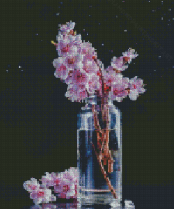 Pink Cherry Blossom In Glass Diamond Paintings