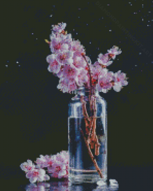 Pink Cherry Blossom In Glass Diamond Paintings