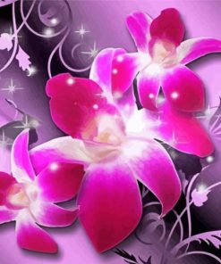 Pink Orchid And Pink Butterflies Diamond Paintings