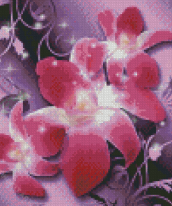 Pink Orchid And Pink Butterflies Diamond Paintings