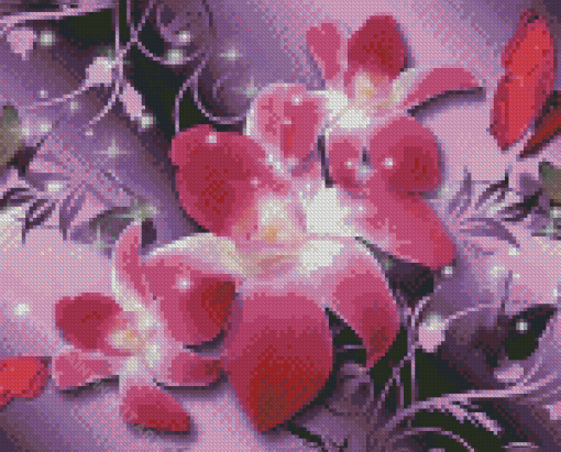 Pink Orchid And Pink Butterflies Diamond Paintings