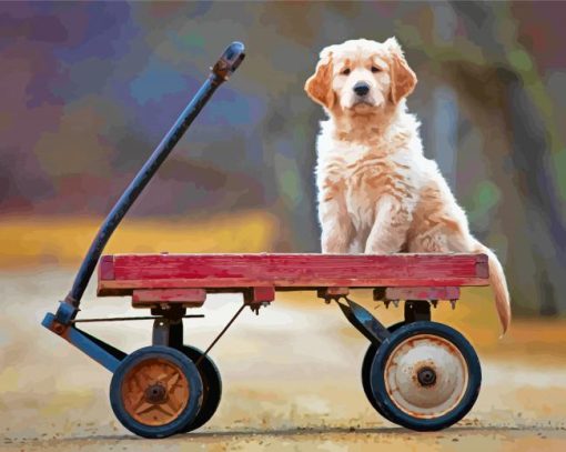 Puppy In Wagon Diamond Paintings