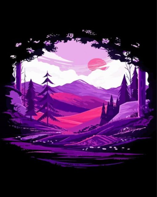 Purple Landscape Illustration Diamond Paintings