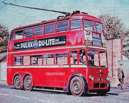 Red Vintage Trolleybus Diamond Paintings