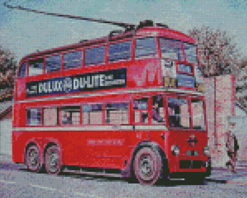 Red Vintage Trolleybus Diamond Paintings