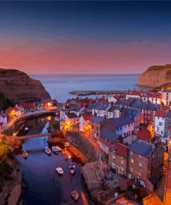 Staithes Village Sunset Diamond Paintings