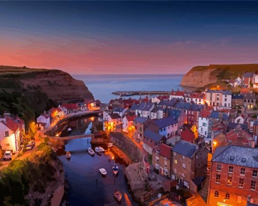 Staithes Village Sunset Diamond Paintings