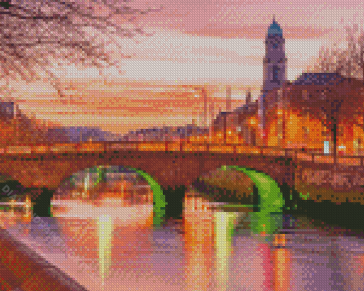 Sunset At Liffey River Dublin Diamond Paintings