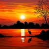 Sunset By The Lake Illustration Diamond Paintings