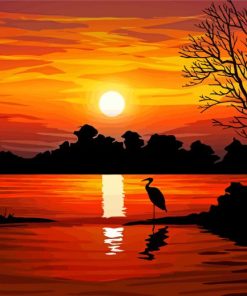 Sunset By The Lake Illustration Diamond Paintings