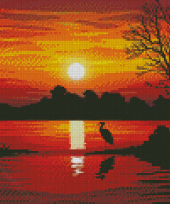 Sunset By The Lake Illustration Diamond Paintings