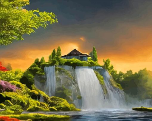 Waterfall House Diamond Paintings