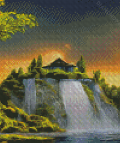 Waterfall House Diamond Paintings