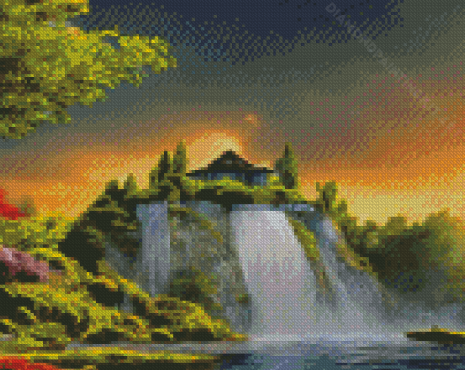 Waterfall House Diamond Paintings