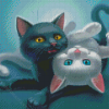 White And Cute Black Kittens Diamond Paintings