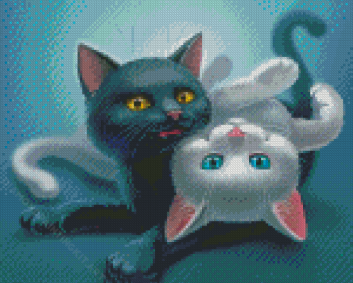 White And Cute Black Kittens Diamond Paintings