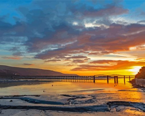 Winter Sunset Barmouth Wales Diamond Paintings