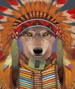 Wolf And Feather Headress Diamond Paintings