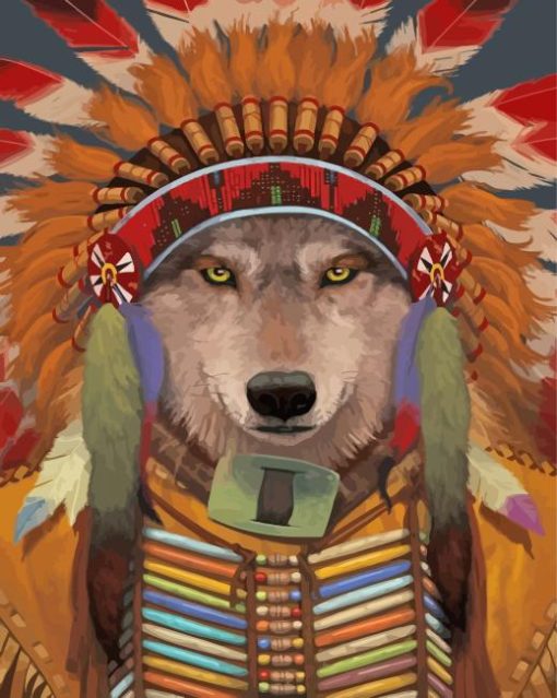 Wolf And Feather Headress Diamond Paintings