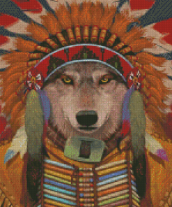 Wolf And Feather Headress Diamond Paintings