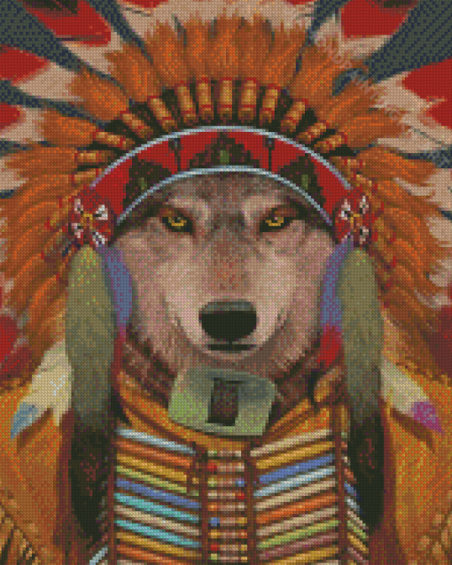 Wolf And Feather Headress Diamond Paintings