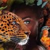 Black Lady And Tiger Diamond Paintings