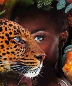 Black Lady And Tiger Diamond Paintings