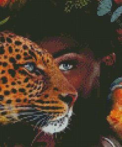 Black Lady And Tiger Diamond Paintings